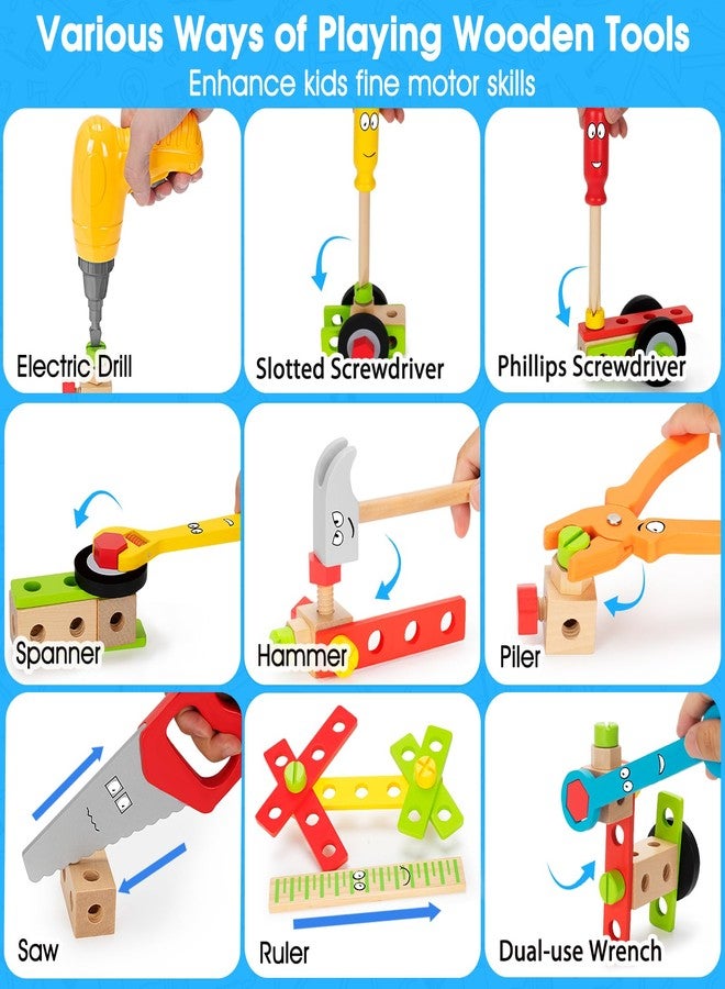 LACCHOUFEE Kids Tool Set Toy with Drill, Stem Montessori Toys for 3 4 5 Years Old Boy Girl, 44 Pcs Wooden Toddler Tool Kits Inc Box, Learning Educational Construction Toy - Image 3